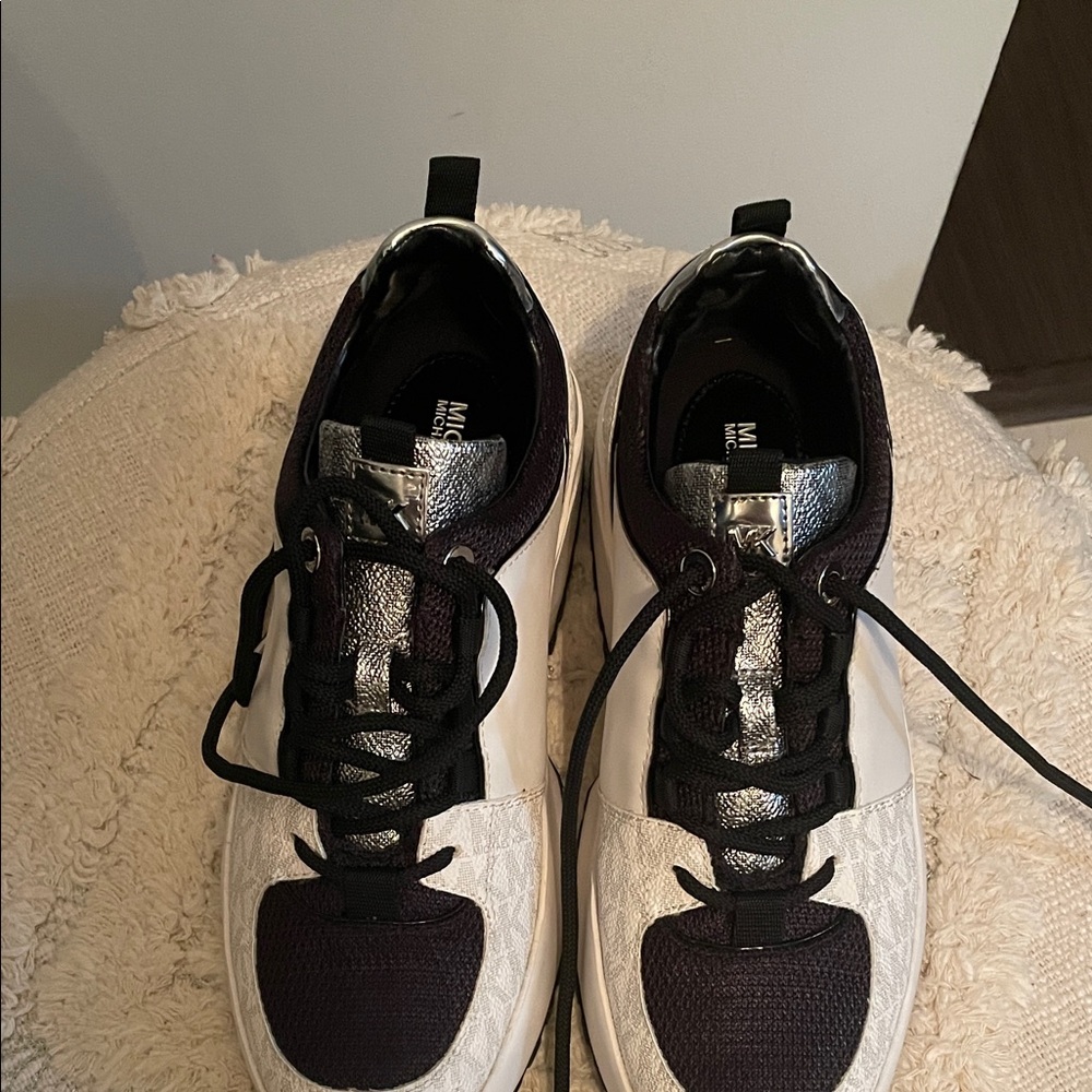 Michael Kors Black and White Sneakers with Silver Detail